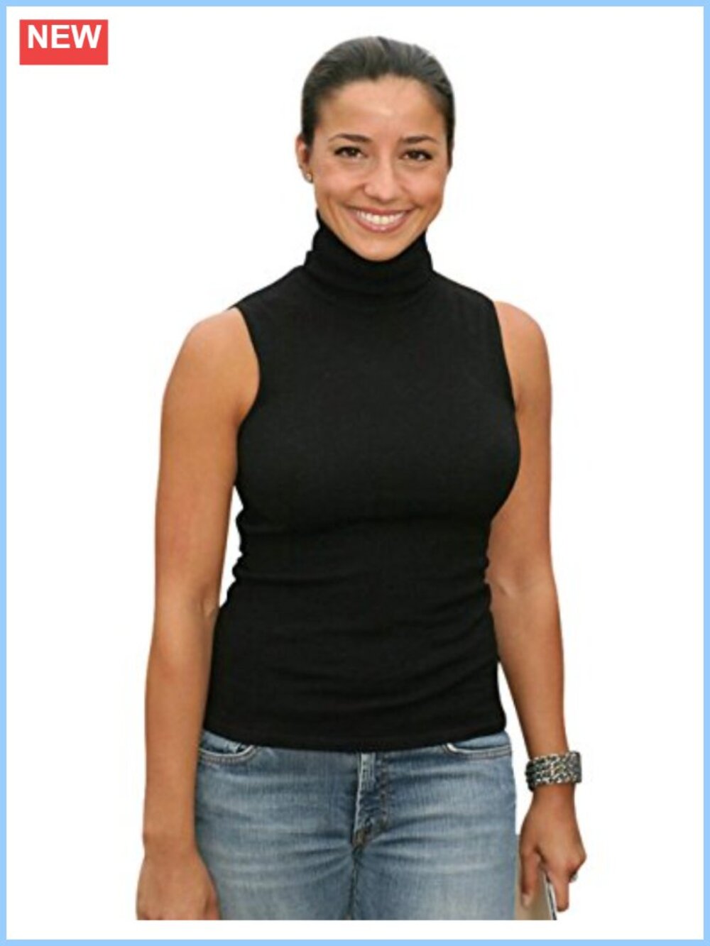Soft Cotton Mock Turtleneck Sleeveless Tank Top Stretch Baselayer